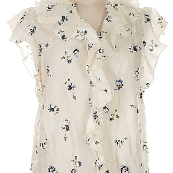NWOT Universal Thread Cream Floral Print Cap Sleeve Blouse, Ruffles, MEDIUM - Picture 1 of 12